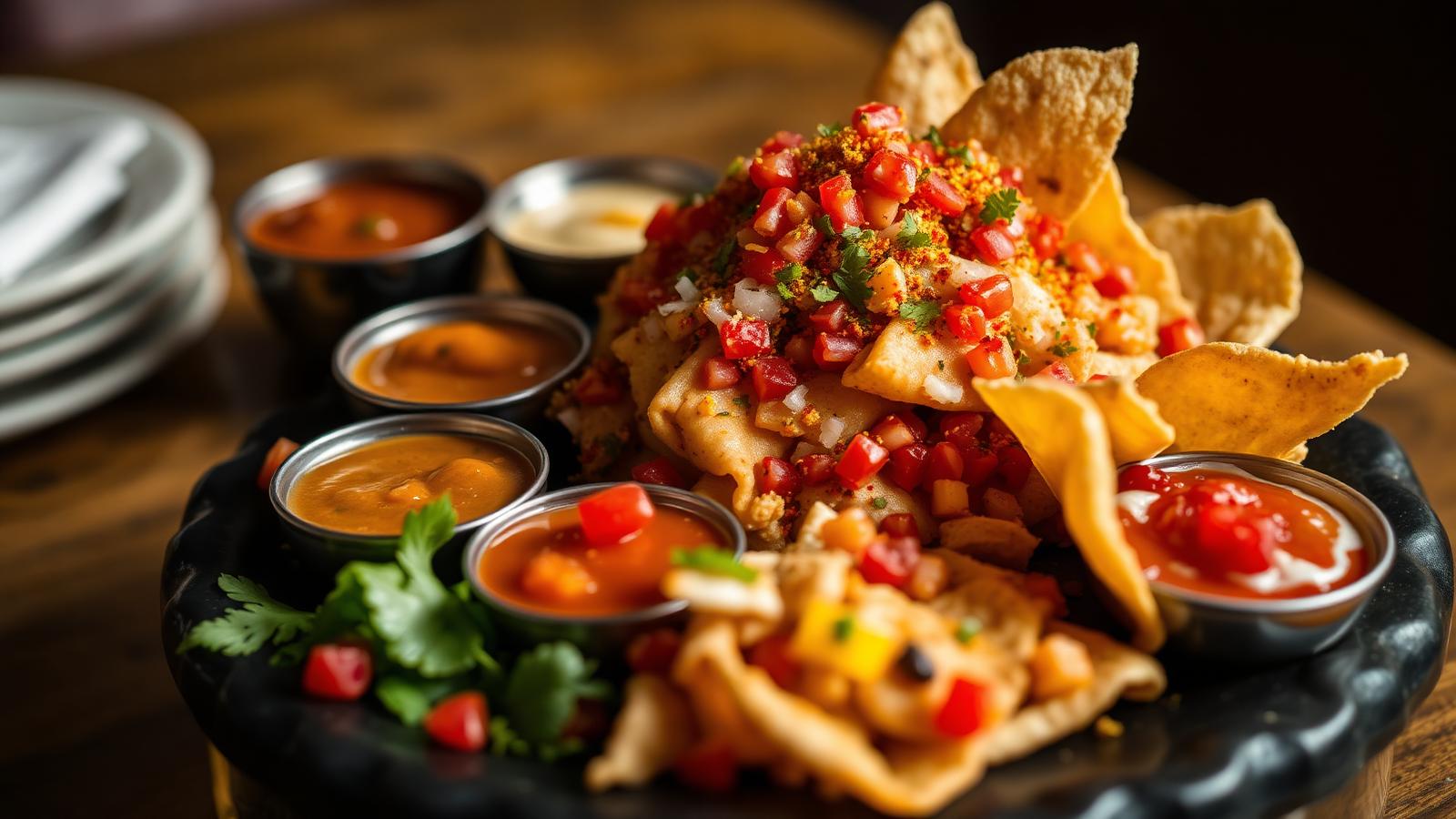 Loaded fusion chaat platter with vibrant chutneys — Kuhoo Roorkee