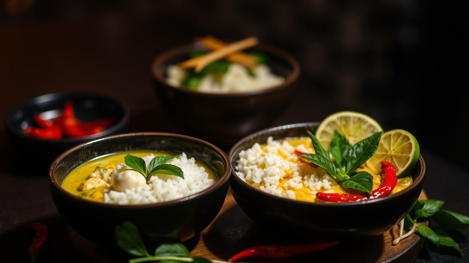 Thai green curry with jasmine rice, basil and lime — Kuhoo Thai Specials
